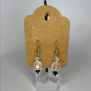 Gold and Cream Elegant Earrings with Crystal Beads